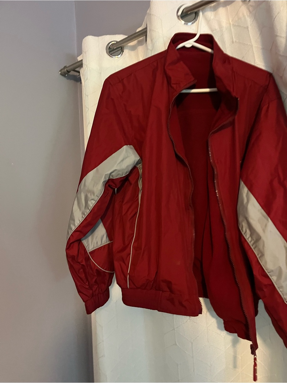 Women's Red Bomber Jacket with Light Gray Accents